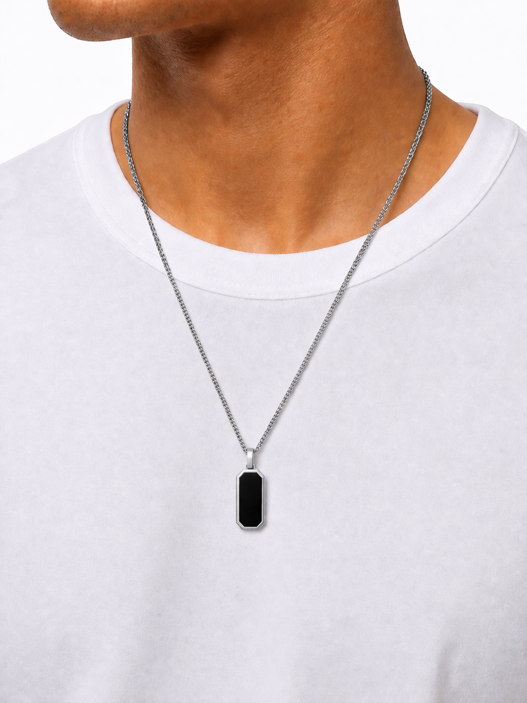 VELAR™ Mirror Tag Pendant - Silver Black
